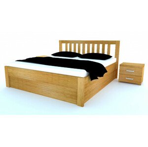 Dřevěná postel z masivu Postelia MIA s úložným prostorem 180 x 200 cm Dub - manželské dvoulůžko o šíři masivu 3,7 cm