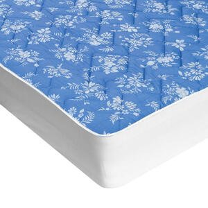 Prošívaný chránič matrace s aloe vera modrý s bílými květy