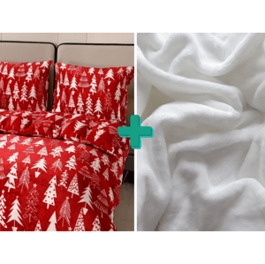 2x povlečení mikroplyš CHRISTMAS TREES červené + prostěradlo mikroplyš SOFT 180x200 cm bílé