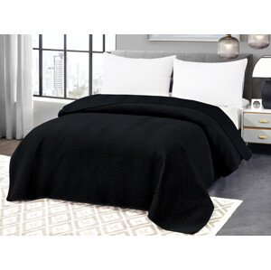 Černý sametový přehoz na postel se vzorem ARROW VELVET Rozměr: 220 x 240 cm