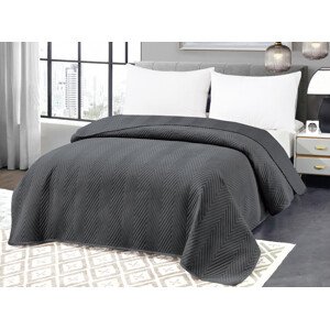 Tmavě šedý sametový přehoz na postel se vzorem ARROW VELVET Rozměr: 220 x 240 cm